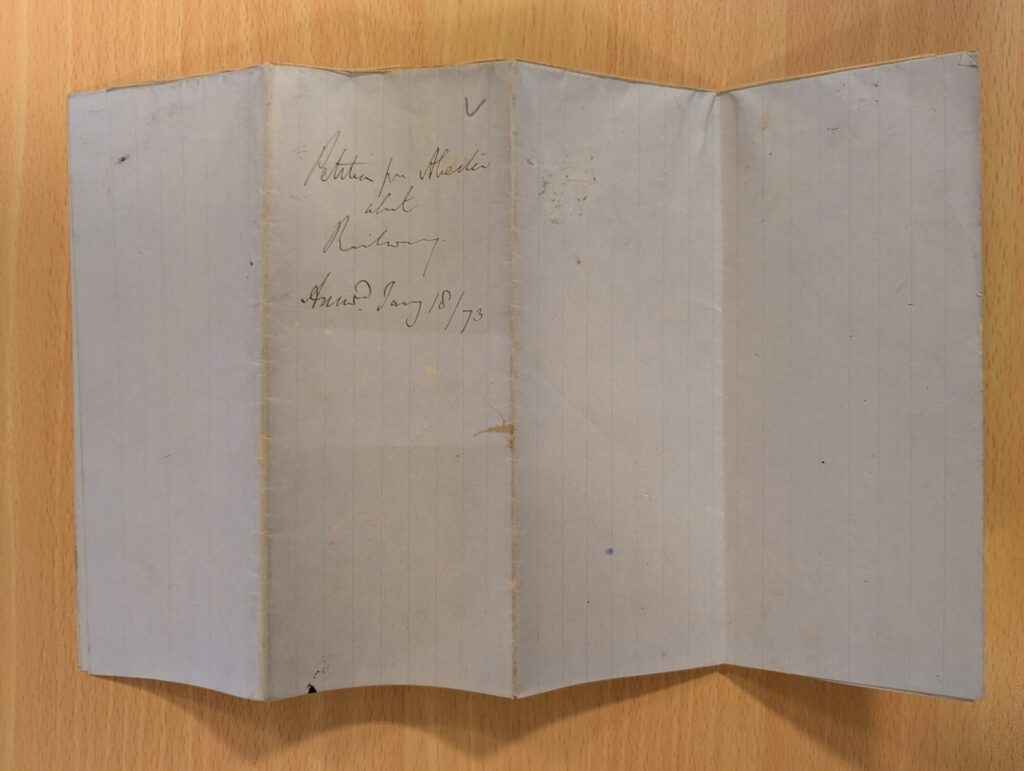 Petition for Alcester about Railway Answ’d January 18/73