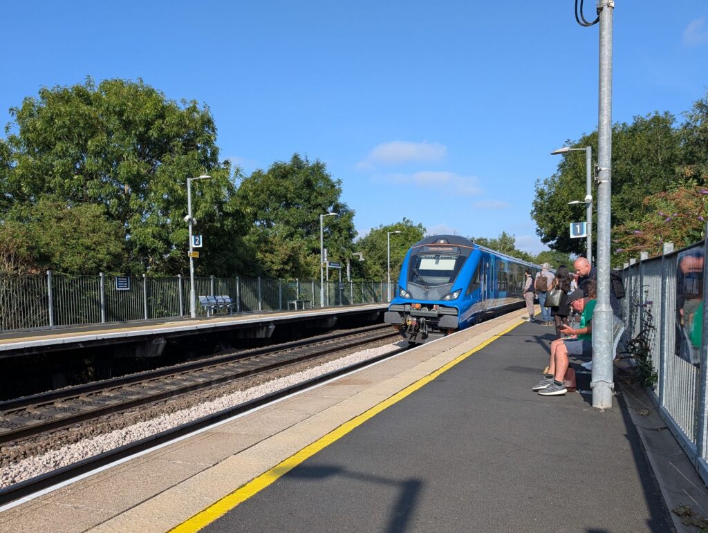 Chiltern Railways Class 68 train arriving at Warwick Parkway station for a service to London Marylebone.